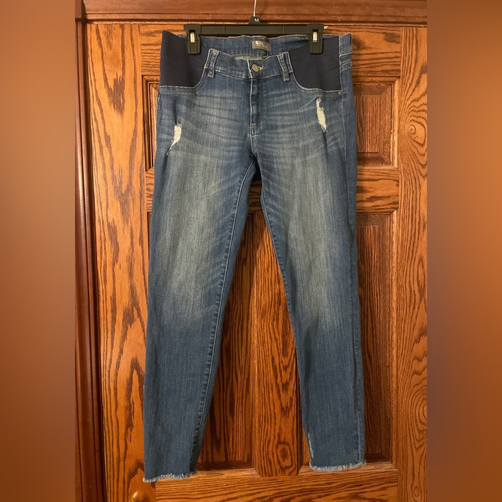 DL1961 Emma Skinny Strobe Maternity Jeans In Seaborn Blue Raw Hem Size 32